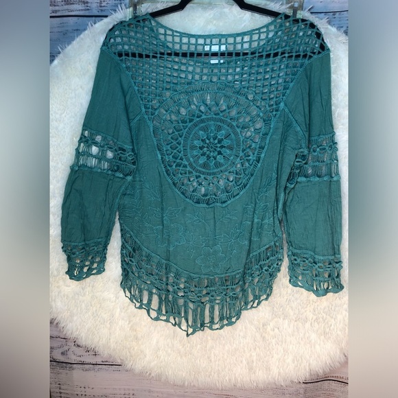 VENUS Teal Asymmetrical Crochet Coverup NWOT XS - Picture 8 of 10